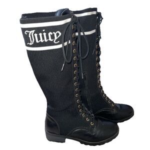 Juicy Couture Okala Lace Up Knee High Knit Calf Combat Boots Black Size 9.5
